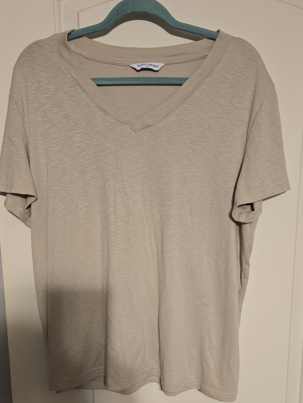 PrettyGardener V-Neck Short Sleeve Tee - Light Beige